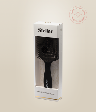 Black OmniFlex Vent Brush inside a white Stellar box with a clear front window.